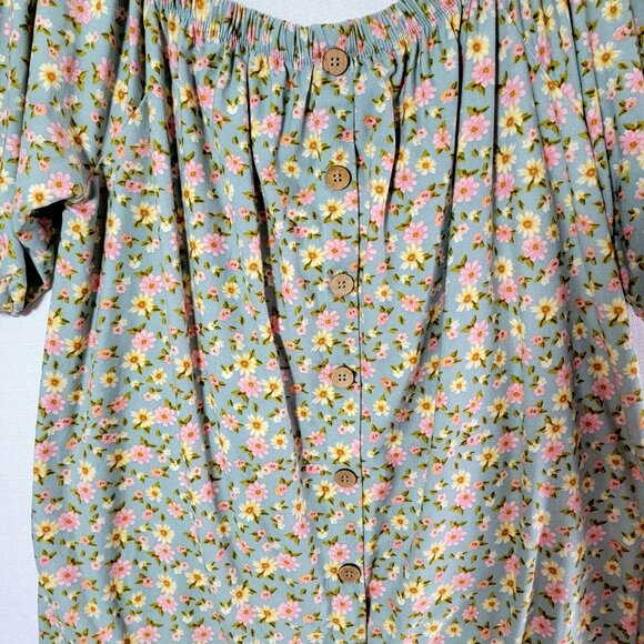 Full Circle Trends Womens Lounge Dress Sz 3X 3/4 Sleeves Green & Pink Floral - Picture 13 of 13